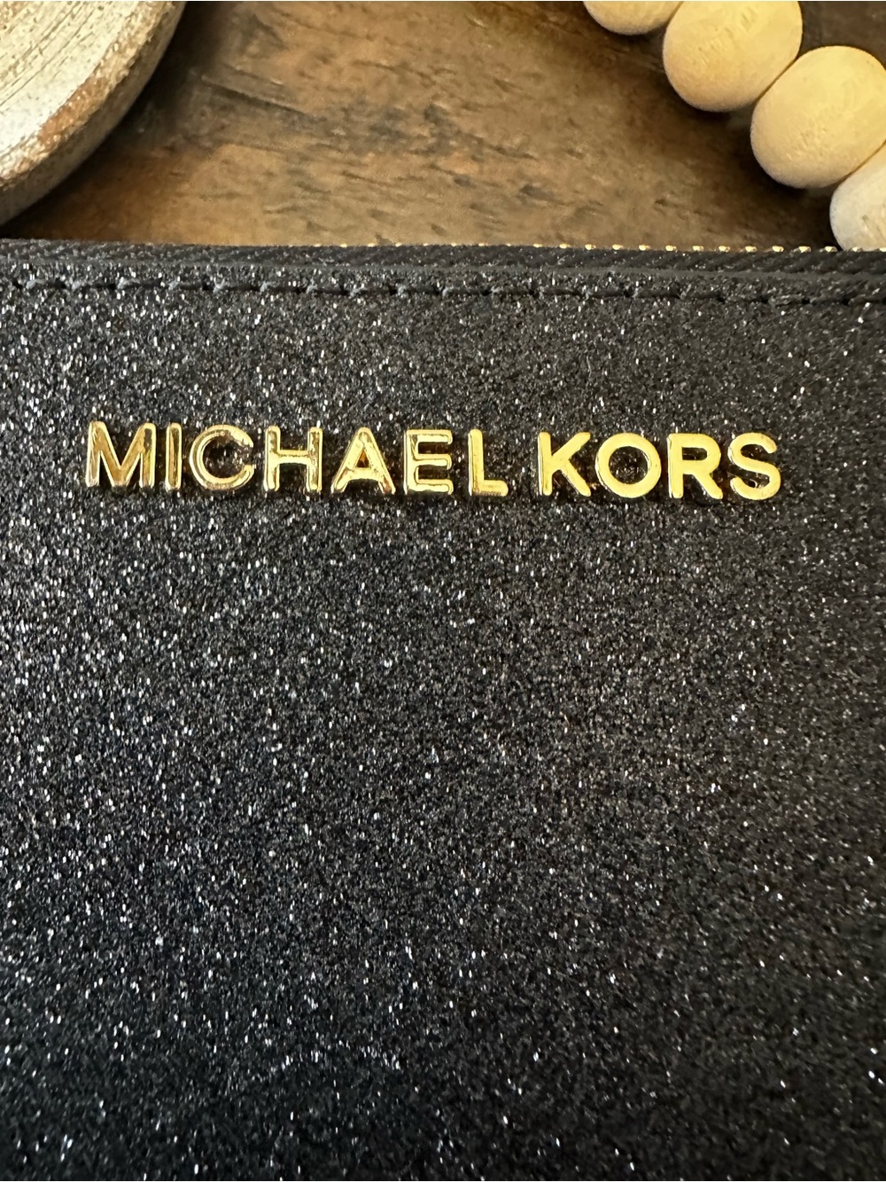 Michael Kors Glitter Zip Around Wallet Black Wristlet NWT - Picture 12 of 13